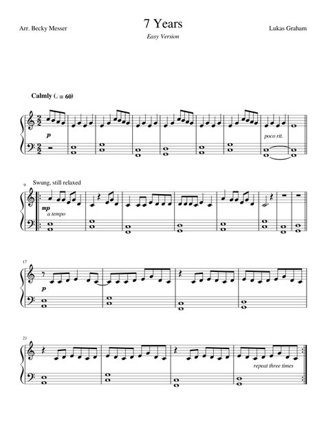 7 Years (easy piano solo) Sheet music for Piano (Solo) | Musescore.com