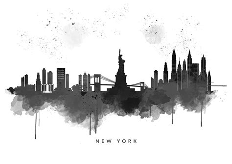 New York Skyline, Black & White Water Colour Print – Straightupart.com