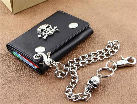 Mens Genuine Leather Motorcycle Trucker Biker Wallet With Skull Pants Chain WS02-in Wallets from ...