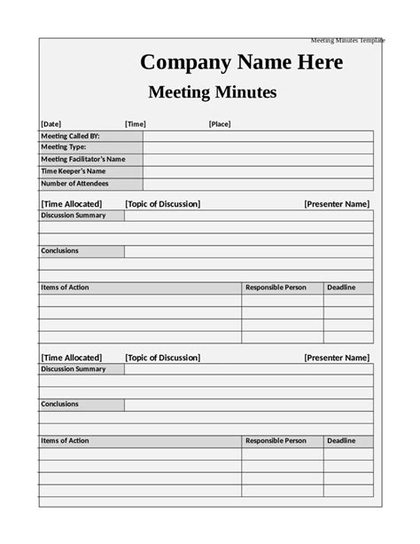 Standard Minutes Of Meeting Template - Edit, Fill, Sign Online | Handypdf