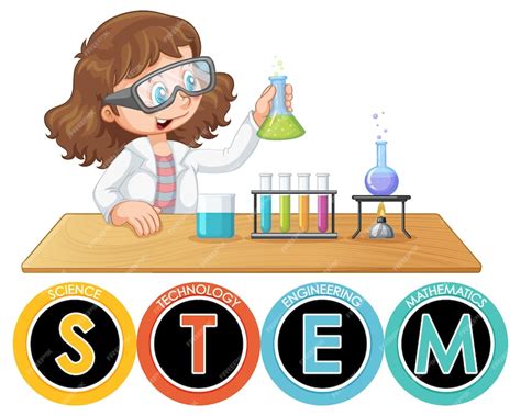 Premium Vector | Stem education logo with scientist kid cartoon character