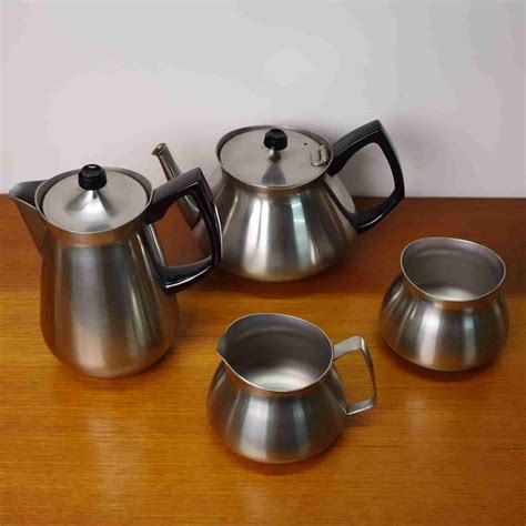 Eric Clements stainless steel tea set for Bramah - Mark Parrish Mid Century Modern