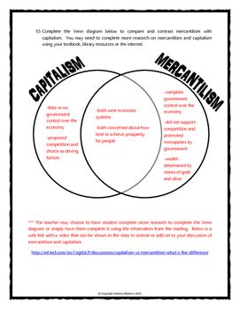 Mercantilism During the Age of Exploration - Reading, Questions, Venn Diagram