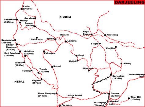 Darjeeling map, map of Darjeeling showing places of tourist interest, highways, trekking routes ...