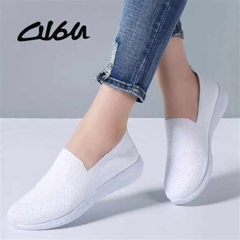 Aliexpress.com : Buy O16U Women Sneakers Breathable Mesh Flats Shoes Casual Loafers Shoes Women ...