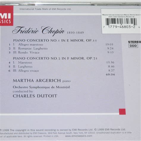 MARTHA ARGERICH / CHARLES DUTOIT ~ CHOPIN: PIANO CONCERTOS Nos. 1 & 2 ~ CD ~ VGC | eBay