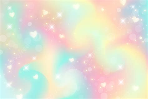 Fantasy Watercolor Illustration With Rainbow Pastel Sky With Stars And ...