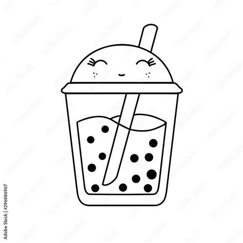 Flat bubble tea tapioca. Logo illustration. Monochrome vector kawaii illustration, cute kawaii ...