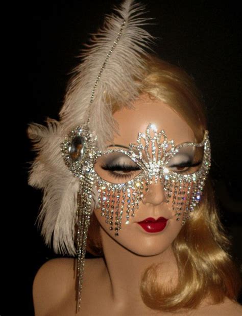 BEDAZZLED FLAPPER MASQUERADE with Rhinestone Fringe, Old Hollywood Masquerade, Crystal Bridal ...