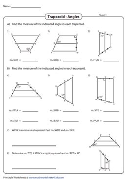 Angles of a Trapezoid using Properties Worksheets