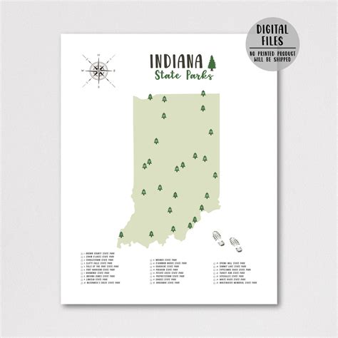 Indiana State Parks Map | Gift For Hiker | Indiana Map | Digital Print – Nomadic Spices