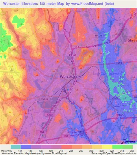 Elevation of Worcester,US Elevation Map, Topography, Contour