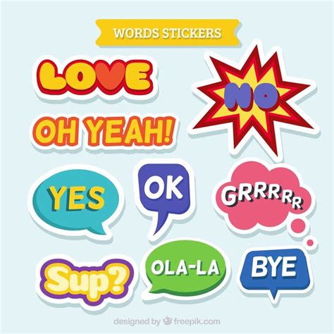 Free Vector | Pack of colorful words stickers