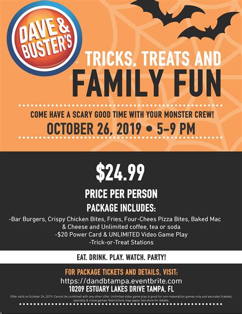 EAT. PLAY. TRICK. TREAT. Halloween Party @ Dave & Buster's Tampa, Tampa FL - Oct 26, 2019 - 5:00 PM