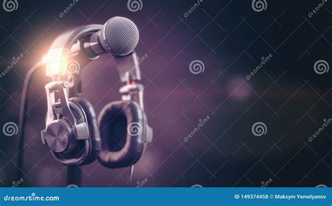 Microphone And Headphones..Audio, Music, Multimedia Background Stock Illustration - Illustration ...