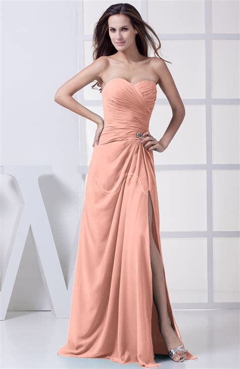 Peach Modest A-line Sweetheart Chiffon Floor Length Bridesmaid Dresses ...