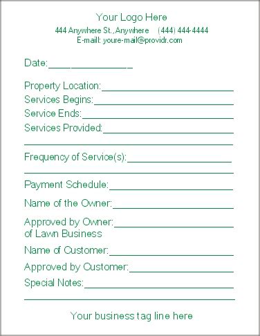 Free Printable Lawn Care Contract Form (GENERIC)