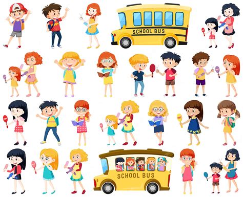 Premium Vector | Set of cute school kids cartoon characters