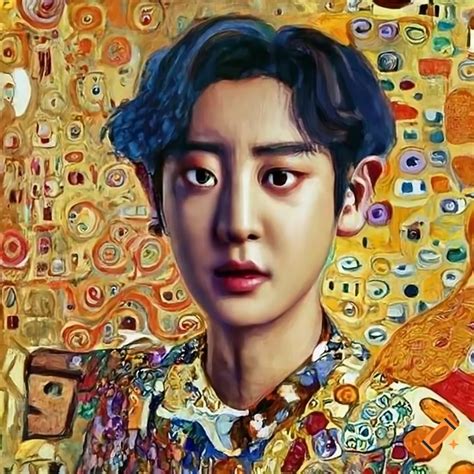 Chanyeol with a dodo painted by gustav klimt on Craiyon