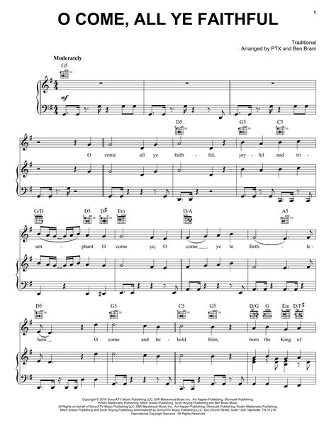 O Come, All Ye Faithful by Pentatonix Sheet Music for Piano, Vocal & Guitar Chords (Right-Hand ...