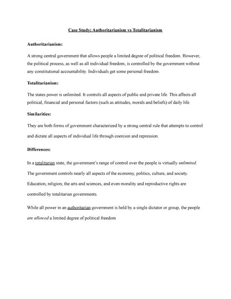 Case Study Authoritarianism vs Totalitarianism - Case Study: Authoritarianism vs Totalitarianism ...