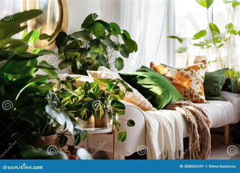 Cozy Living Room with Indoor Plants. Home Gardening and Biophilic ...