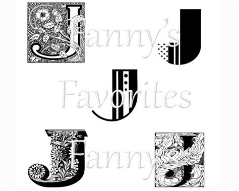 5 Vintage Letter J Monograms, J Initials, Graphic Monogram Designs ...