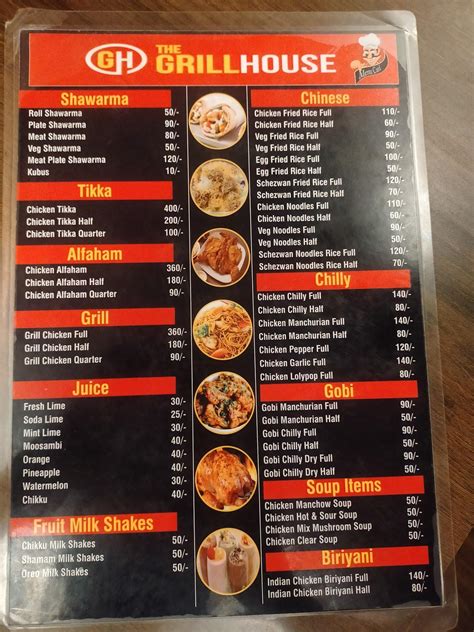 Menu at The grill house, Mangaluru