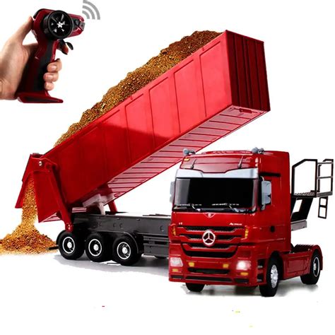 RC Dumper Truck 1:32 Remote Control Lorry Lorry Auto Lift Truck LED light Container Vehicle Toy ...