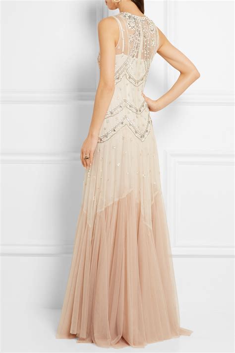 Needle & Thread Embellished Embroidered Tulle Gown in Blush (Natural) - Lyst