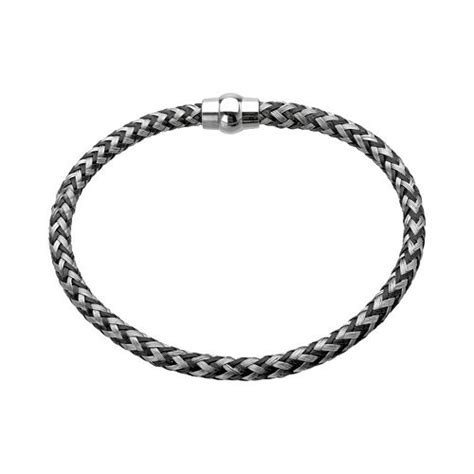 LYNX Stainless Steel Black Ion-Plated Braided Cable Bracelet - Men