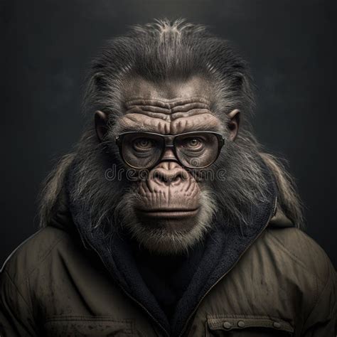 Funny Intelligent Monkey in Glasses Reading a Book, Ai Illustration Stock Illustration ...