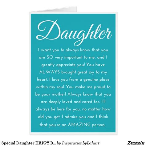 Special Daughter HAPPY BIRTHDAY Wishes Card | Zazzle | Birthday quotes for daughter, Birthday ...