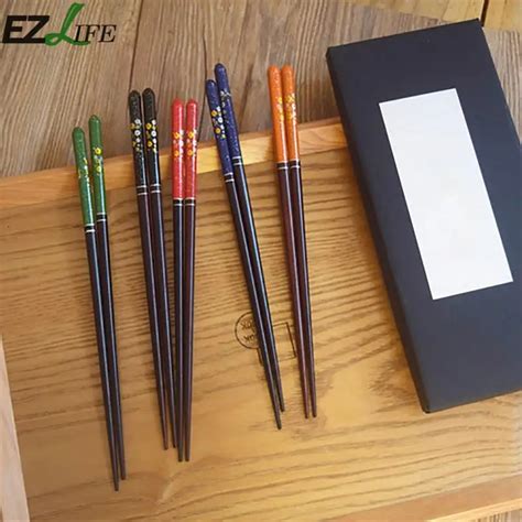 5 Pairs Japanese Style Wooden Chopsticks Beautiful Printed Chopsticks ...