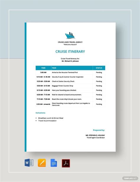 Cruise Itinerary Template - Google Docs, Word | Template.net in 2023 ...