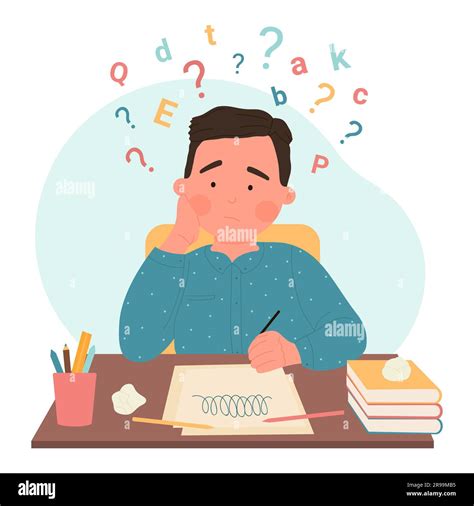 Disability problem of dyslexia, dysgraphia vector illustration. Cartoon isolated learning ...