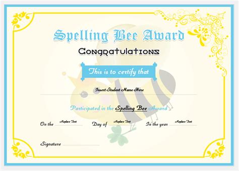 Spelling Bee Award Certificates | Professional Certificate Templates