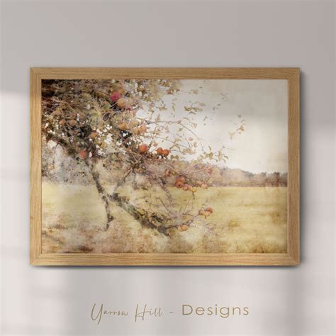 Apple Tree in Field, Fall Watercolor Landscape Painting, Printable Wall ...