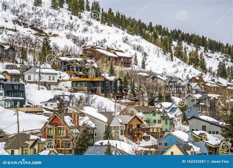 Mountain in Park City Utah with Luxury Cabins and Snow in Winter Season Stock Image - Image of ...