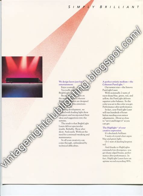 Vintage Night Club Lighting: Coherent Laser Catalogues