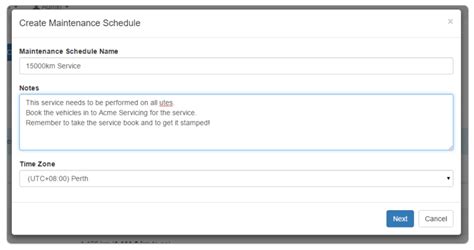 Creating a New Maintenance Schedule