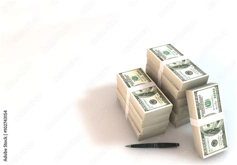 3d rendering 100 dollar bill stack white background Stock Illustration ...