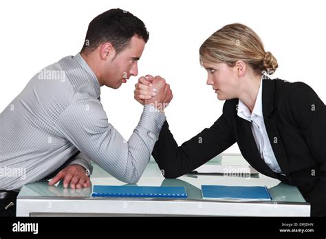 arm wrestling between male and female colleagues Stock Photo - Alamy