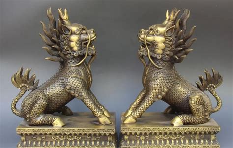 10"China Pure Bronze Fengshui Dragon Kylin Kirin Qilin Unicorn Beast ...