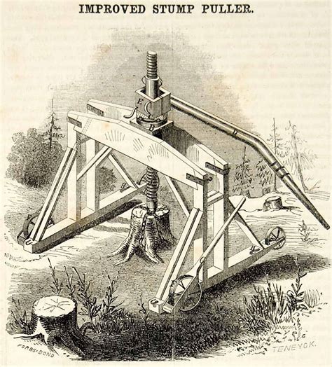 1856 Wood Engraving Antique Stump Puller Farm Field Clearing Tool Inve | Wood engraving ...