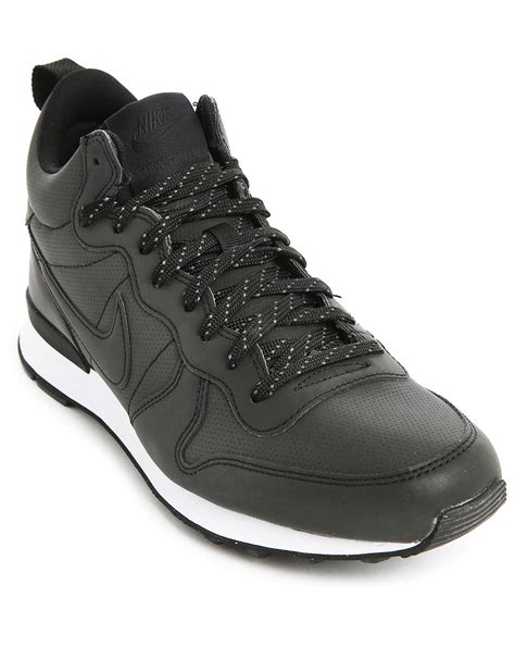 Nike Black Leather Mid-Top Internationalist Sneakers in Black for Men | Lyst