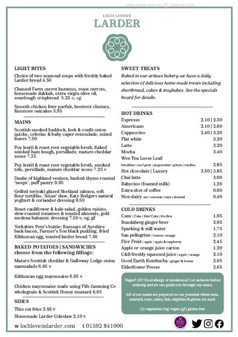 Menu at Loch Leven's Larder cafe, England