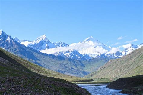 Jammu-Kashmir Landscape with Snow Peaks,green Valley and Blue Cloudy ...