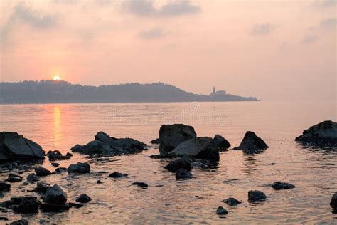 Sunset over Piran stock image. Image of picturesque, color - 99298747