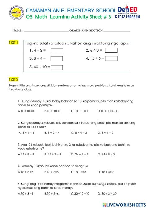 Q3 week 3 math learning act.3 worksheet | Live Worksheets